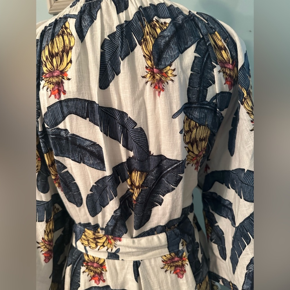 H&M White Midi Dress with Blue and Yellow Tropical Print - Picture 10 of 16